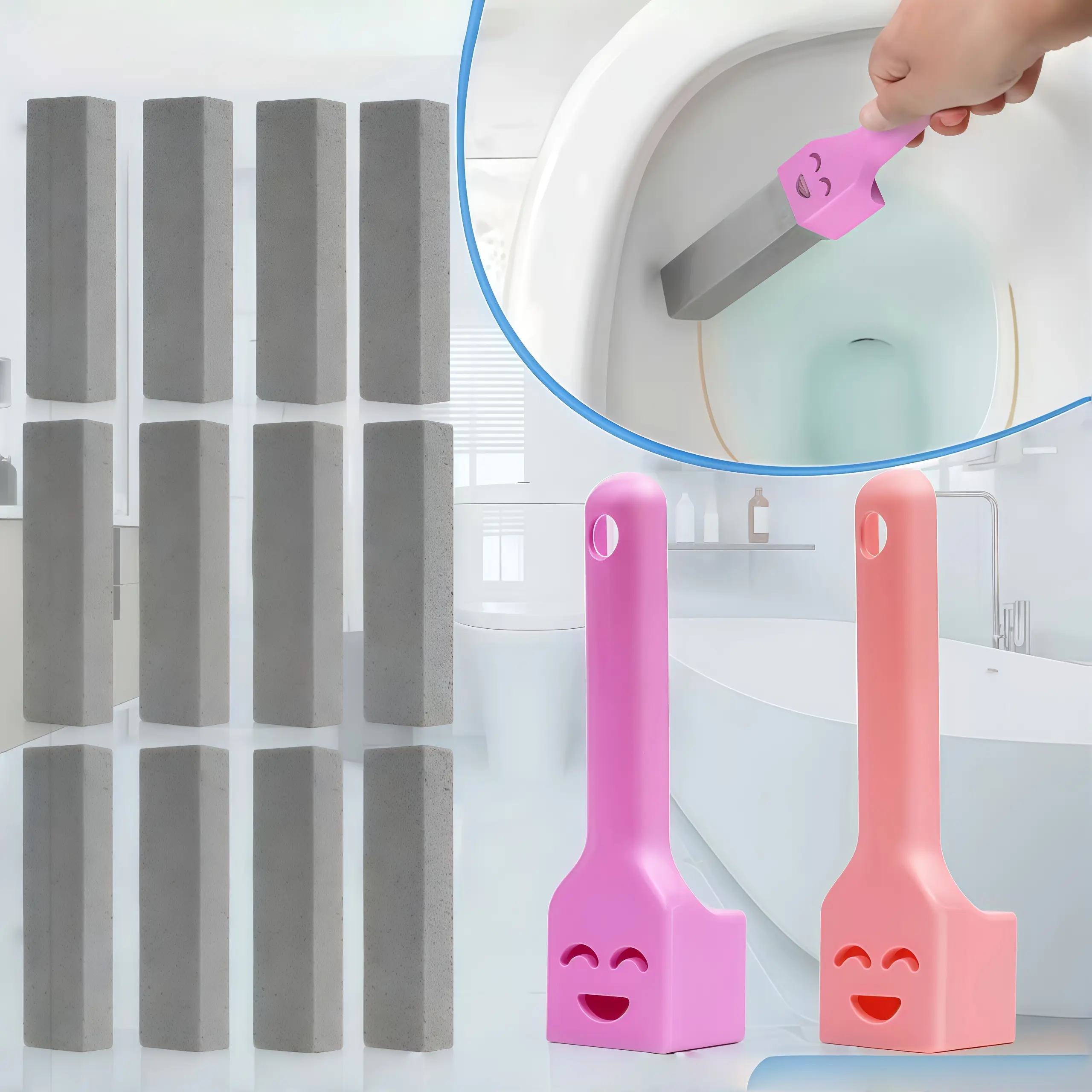 6/12 Pack Pumice Stone for Toilet Cleaning Extra Long Handle for Removing Bowl Ring Pool Bathroom Toilet Brush Limescale Stain Remover for Tile Bath-tub