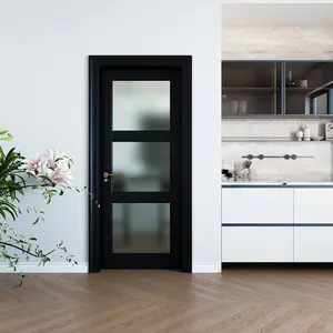 3-Lite Glass Door,Preassembled Frosted Glass French Door,MDF Wood Panel,for Utility Room Pantry Closet Laundry Room, Bathroom,w/o Hardware,Back