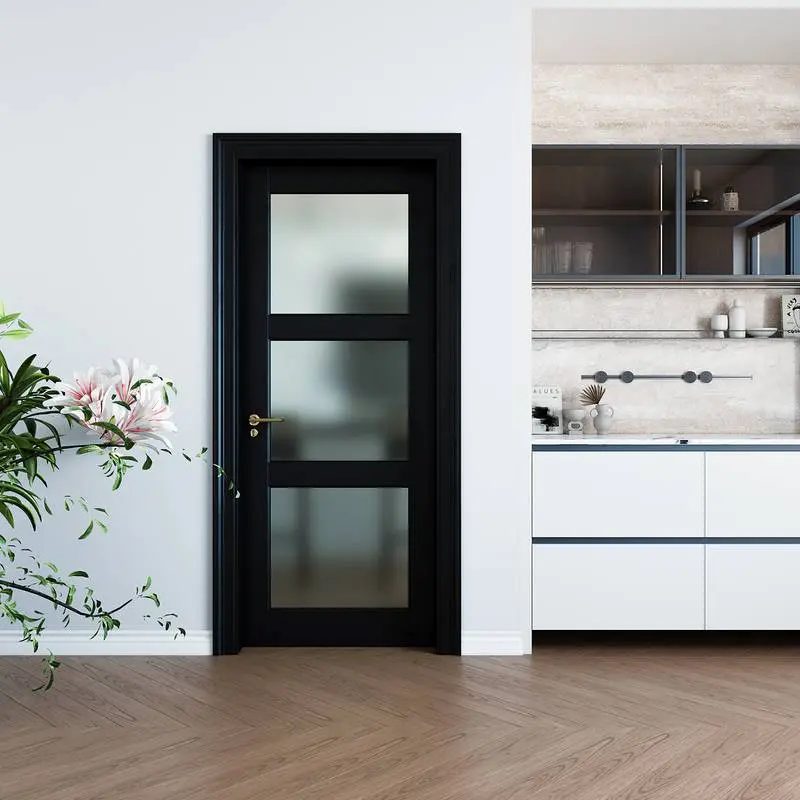 3-Lite Glass Door,Preassembled Frosted Glass French Door,MDF Wood Panel,for Utility Room Pantry Closet Laundry Room, Bathroom,w/o Hardware,Back