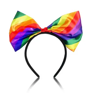 Rainbow Oversized Bow Headband, Lgbtq Hair Accessory, Rainbow-Themed Bisexual Party Supplies, Lgbt Gifts & Decor, 1-Pack