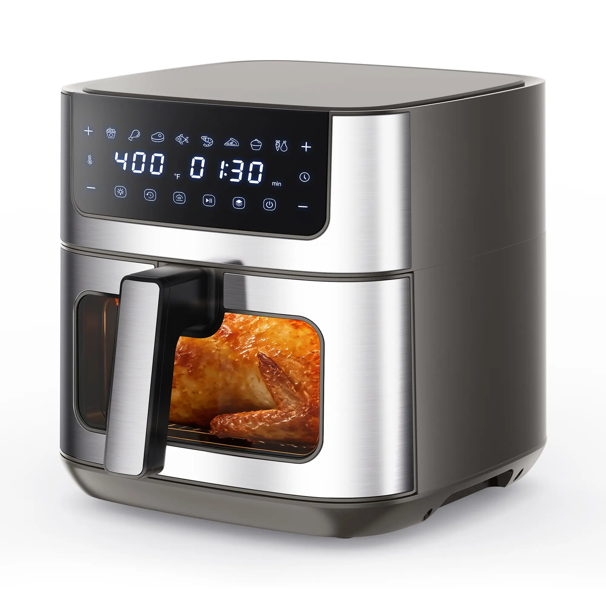 6.34QT Stainless Steel Air Fryer Kitchen Appliance - Viewing Window, 8 Presets, 400°F Max Temp & Dishwasher-Safe Basket for Roast, Bake