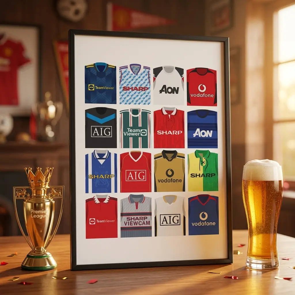 Red Devils Classic Soccer Jersey Evolution Print Poster, Retro Football Kit History Wall Decor, Man Cave Gift for Him