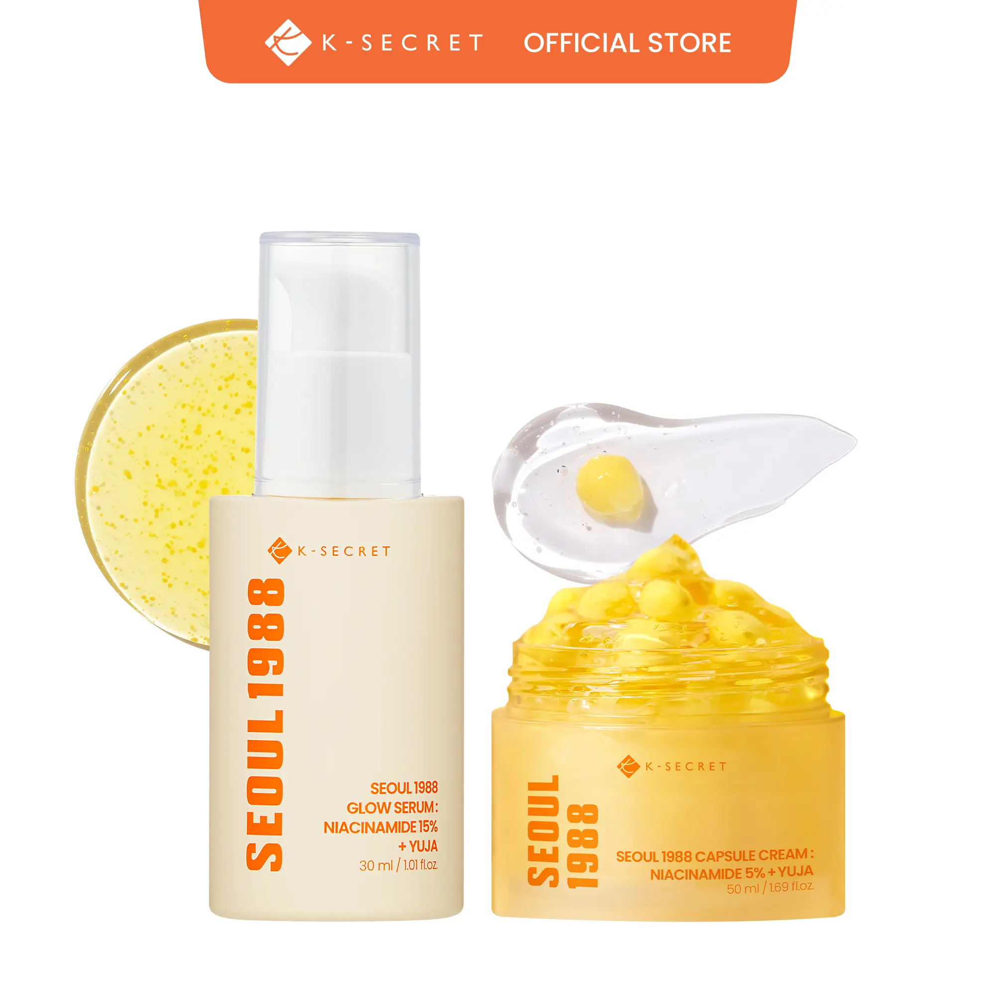 [KSECRET Official] SEOUL 1988 Golden Glow Set | Niacinamide Glow Serum + Capsule Cream | Brightening & Hydrating Care for Uneven Skin Tone