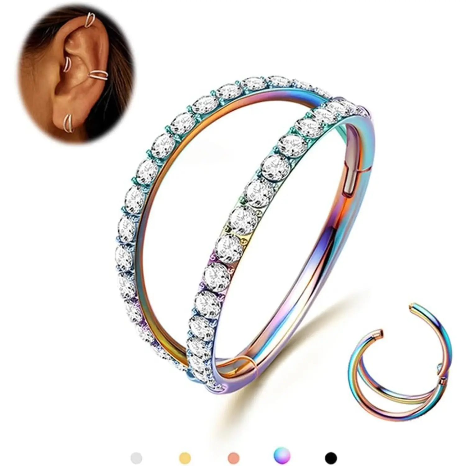 Rainbow-CZ Double Hoop