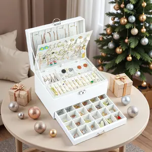 BOOVO Earring Jewelry Box For Women Girl Stud Organizer, 5 Layers Girl Jewelry Organizer Box With Lock Earring Holder Organizer Necklace Ring Jewelry Organizer Box For Girls