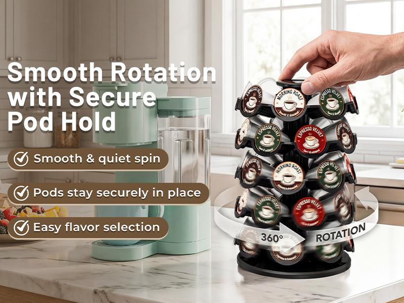 EVERIE Coffee Pod Storage Carousel Holder Organizer Compatible with 40 Keurig K-Cup Pods for Coffee Bar Kitchen Countertop