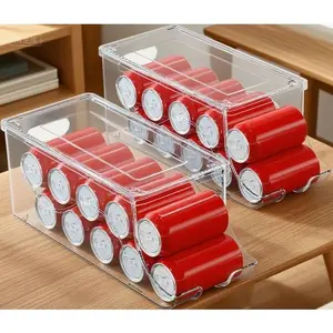 Clear Plastic Stackable Storage Bins for Soda Cans - 2 Pack Refrigerator Organizer with Lid - Space Saving Beverage Holder for Fridge Freezer Kitchen - Holds 10 Cans Each - Durable Reusable Containers