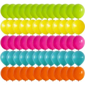 Summer Tropical Balloon Kit Hot Pink Green Blue Orange Yellow Latex Rainbow Balloon Kit with Hawaii Balloons for Hawaiian Luau Aloha Birthday Shower Pool Party Decorations