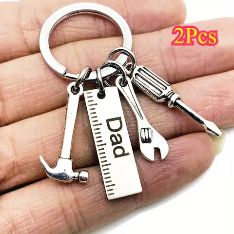 Men's 2-Pcs Stainless Steel Keychain Set - Anti-Rust Coated Heavy Duty Key Rings, Casual Keychain Accessories, Dad Letters Design, Handbag Decor Tassel Clip, Father Gifts, Keyrings for Keys