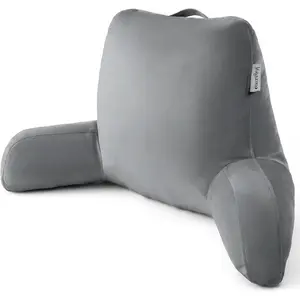 Reading Pillow with Adjustable Memory Foam,Adult Backrest with Arms, Back Pillow for Sitting in Bed with Washable Cover- Large, Gray