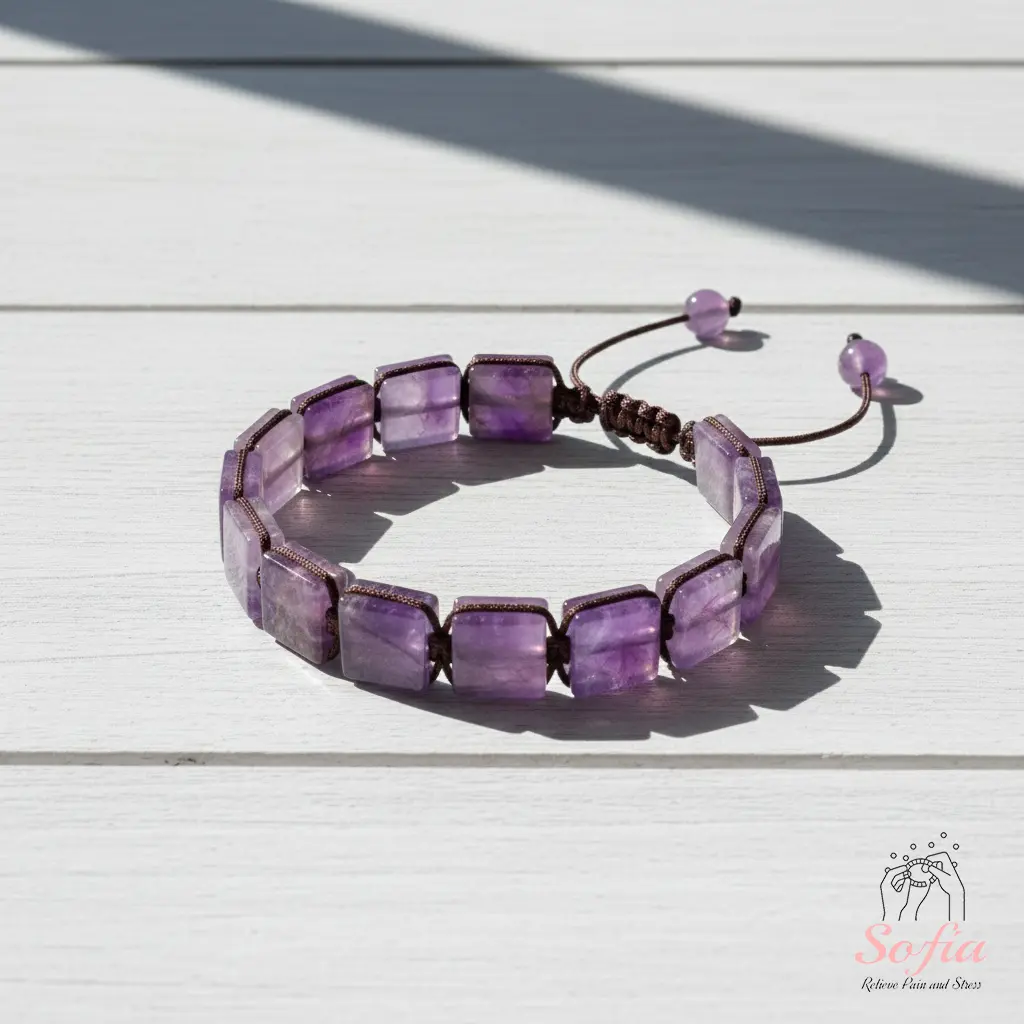 Sofia Natural Amethyst Square Crystal Beads Bracelet - Boho Adjustable Stone Accessory, Crystals, Gemstone, Pretty Piece for Daily Wear, Unisex Gift, Bracelets, Stone Bracelets