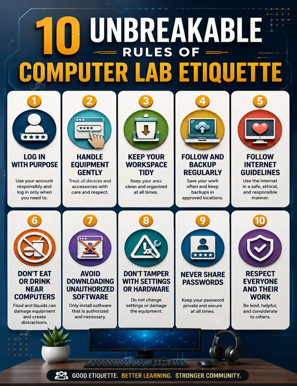 Computer Lab Rules Poster Classroom Computer Lab Etiquette Sign Educational Technology Classroom Decor School Computer Room Wall Art Student Digital Citizenship Poster IT Lab Safety Rules Teacher Classroom Supplies Learning Center Decor