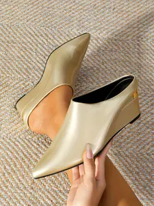 Glossy Pointed Toe Wedge Sandals, Fashion Casual Classy Elegant Stylish High Heel Shoes, All Season Comfortable Women's Footwear