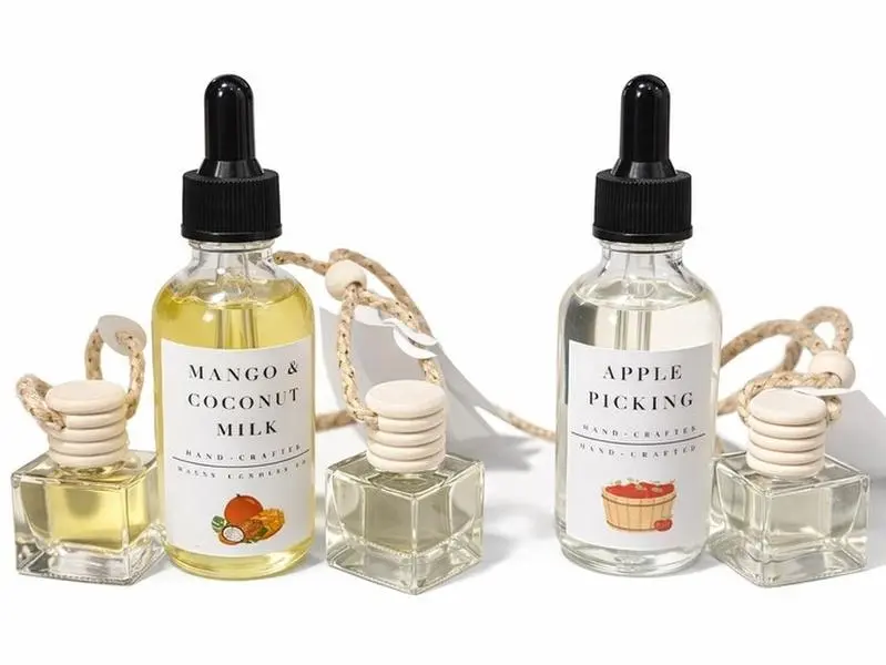 Wicks Candles Car Diffuser and Refill Set - Long-Lasting Aroma, Refillable, Travel-Friendly, Handcrafted Design, Includes 1 Glass Diffuser & 1 Oz Refill Dropper Bottle