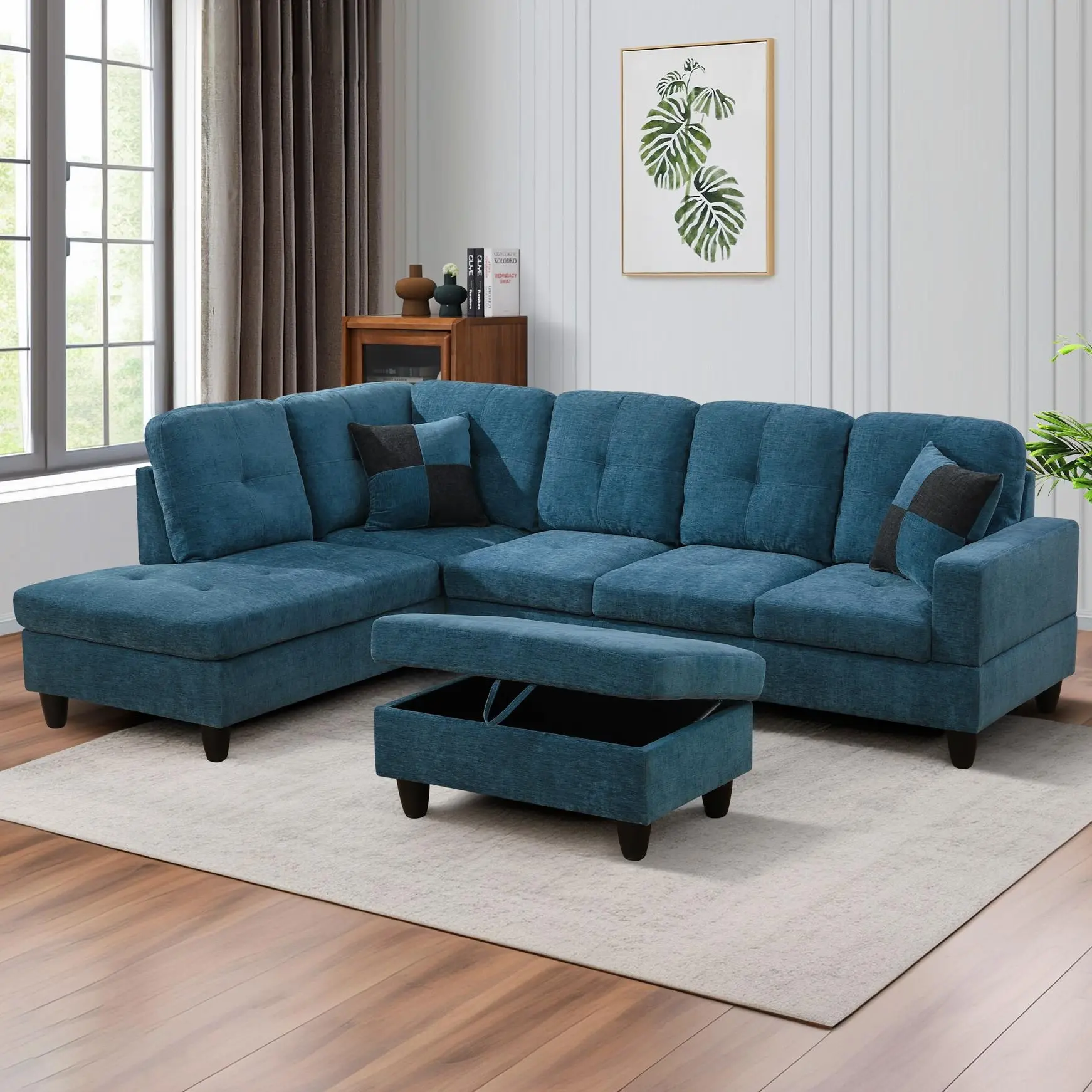 3-Piece Premium Soft Blue Flannel Cushion Sofa Set - Skin-Friendly, Stain-Resistant, Durable Modern Blue-Toned Clean Sofa for Living Room Lounge Indoor Furniture, Blue-Toned Sofa Sets, Clean Sofa Sets Conversation Sofa Set Fabric Sofa Couch