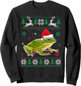 Ugly Sweater Christmas Frog Lover Santa Hat Animals Sweatshirt