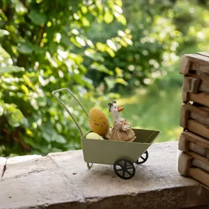 Easter Gift Duck Cart Ornament, Farmhouse Style Mini Shelf Holder, Easter Egg Display, Artificial Flowers, Bookshelf Entryway Decor