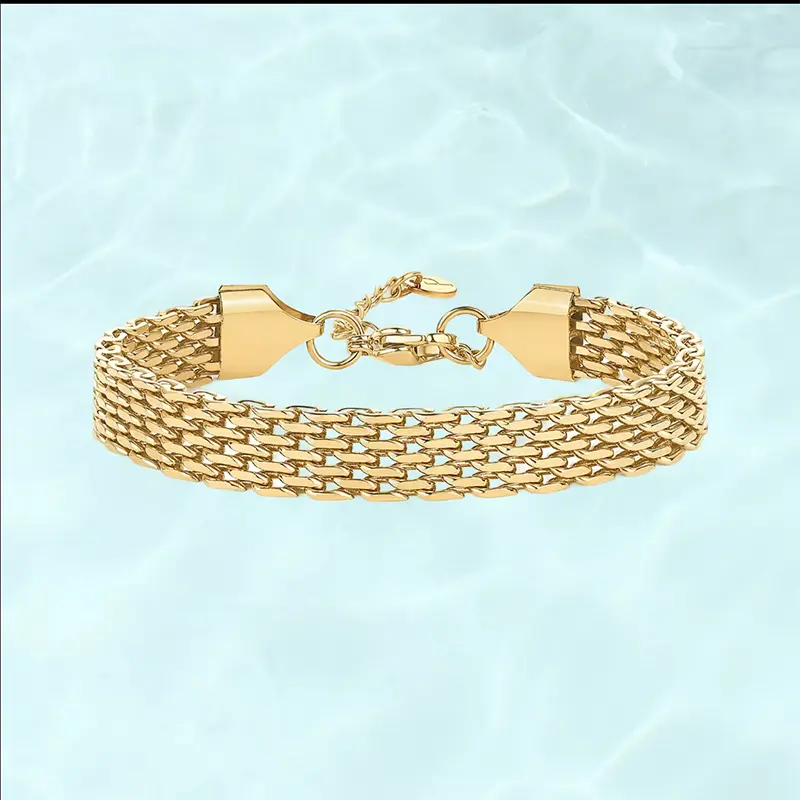 RD Waterproof Chunky Chain Bracelet for Women – 14K Gold-Plated Trendy Adjustable Chain Bracelet – Lightweight Stainless Steel