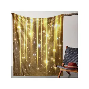 Travel Blanket| Luxurious Golden Sequin Print Flannel Blanket - Cozy, Soft, And Warm, Ideal For Sofa, Bed, Car, Office, Camping & Travel - Vintage Style, All-Season Gift, Polyester 100.0%-30*40in