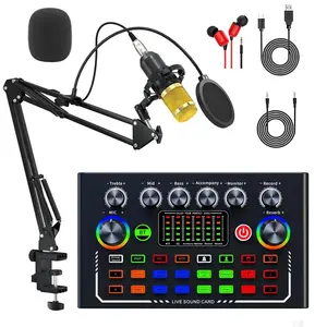 F009 Professional Wireless Live Audio Card Device, Bluetooth-compatible DJ Sound Control Audio Mixer with RGB Buttons, Suitable for Music Singing, Live Sound Cards