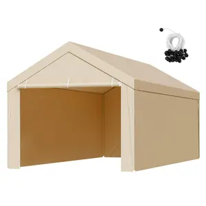 VEVOR Carport Replacement Canopy, 10 x 20 ft Potable Garage Tent Top Tarp with Sidewalls, UV-Resistant & Waterproof, Heavy Duty Car Shelter Tarp with Ball Buggees, Beige, Frame Not Included