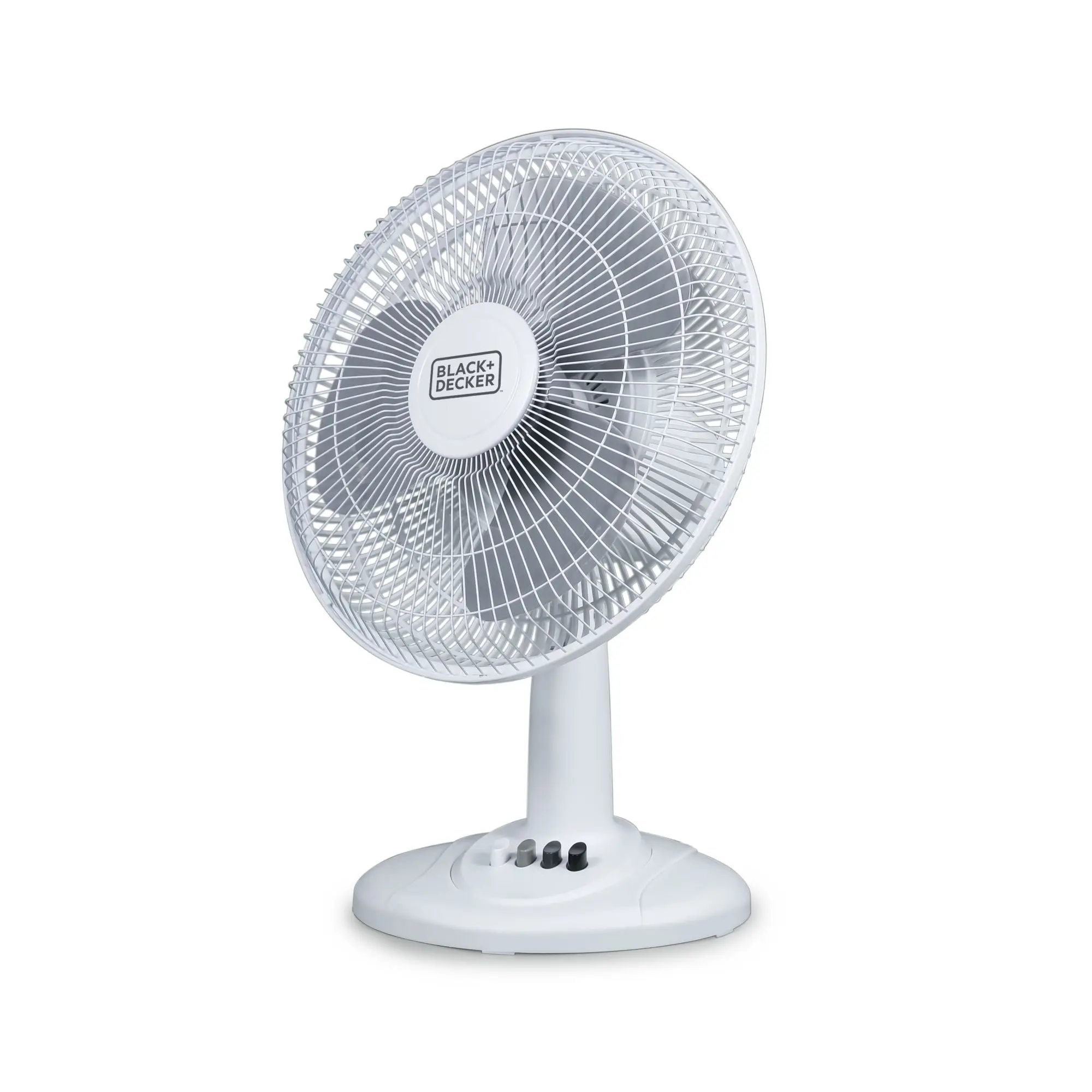 BLACK+DECKER Desk Fan for Home and Office, 12” Fan with 3 Speed Settings, Oscillating Portable for Office Desk, Table Top and Kitchen Table with Adjustable Tilt, White