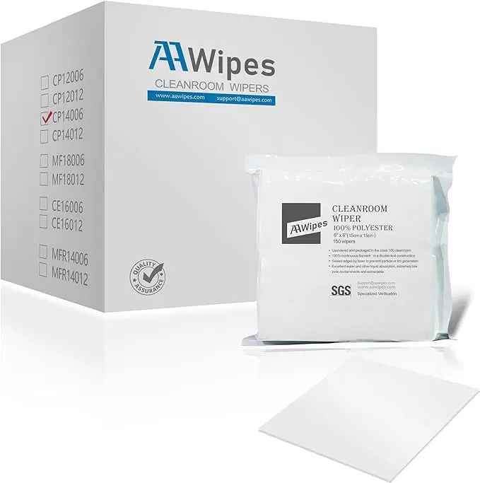 Cleanroom Wipes 6"x6" Double Knit  Polyester Wipers, Laser Sealed, Class 100-1000, 15,000 Wipes/100 Bags/1 Case, Cat. # CP14006