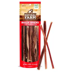 Natural Farm 10 Inch Pixie Bully Sticks - Lightweight Thinner Chews for Puppies Small Breeds & Senior Dogs - Full Beef Flavor - 12 Count Pack - Joint & Dental Health Benefits