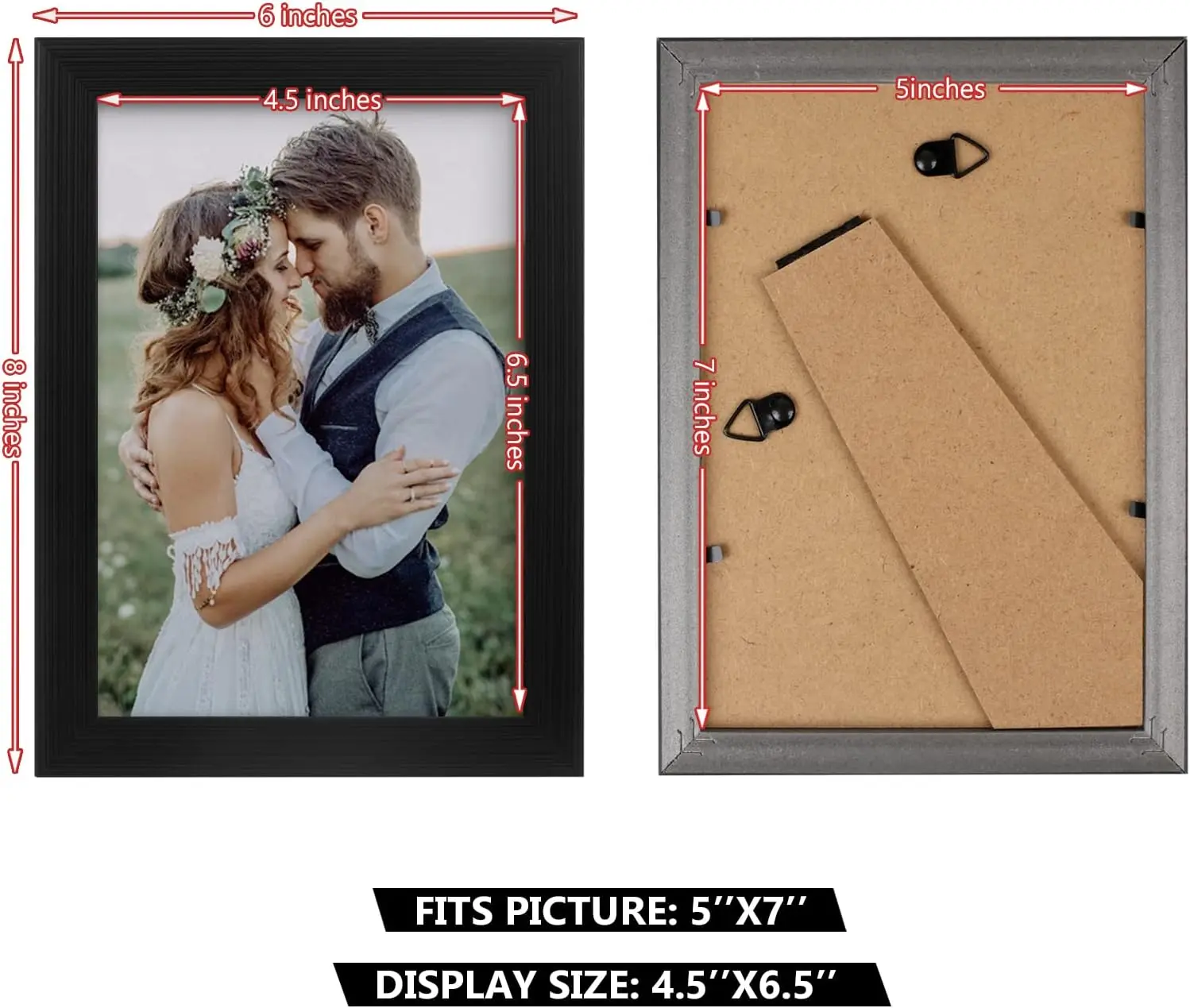 2 Pack 5x7 Picture Frame, Black Picture Frame for Wall and Tabletop Display, Resistant Plastic Photo Picture Frame with Clear Plexiglass for Vertical or Horizontal Display