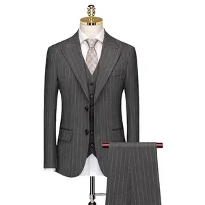 Men's Classic Business Suit 3-Piece Set | Peak Lapel Two-Button Jacket, Vest & Dress Pants | Poly-Viscose Blend | Formal Wedding & Office Attire