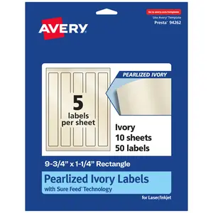 Avery Pearlized Ivory Rectangle Labels with Sure Feed Technology, Print-to-the-Edge, 9.75" x 1.25"