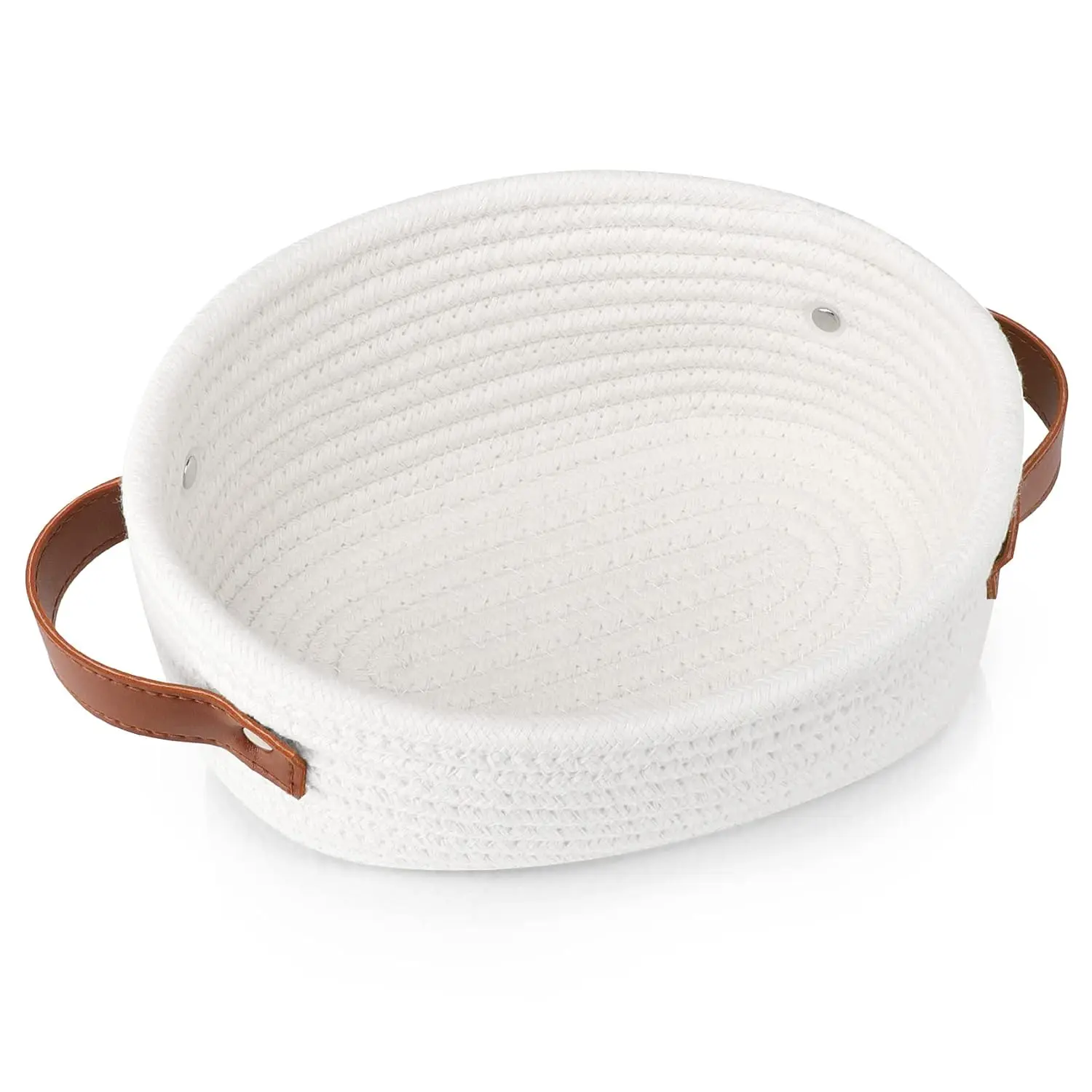 Small Woven Basket, Mini Cotton Rope Storage Basket,  White Easter Basket, Oval Decorative    Basket for , Empty  Baskets, 9.4" x 5.9" x 3.9" XS
