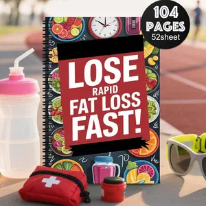 1 piece weight loss plan and health diary - 52 week diet tracker with meal plan, exercise log, progress photos and motivation chart - spiral binding fitness organizer for women and men, food themed design, 8.5x11 inches, weight loss book, diet diary