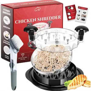 Large Chicken Shredder Tool Twist 10" Pro Meat Shredder, Visible Lid, Extra Plate and dispenser Brush, Handheld chicken shredder desmenuzador de pollo,  chicken shredder device