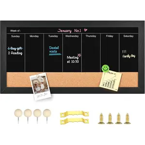 Weekly Chalkboard Calendar and Cork Board,Black  Framed Combination Chalk Board and Bulletin Baoard for Walls, Blackboard Combo Board for  Office and Wall Decor(BK,2040,1pc)