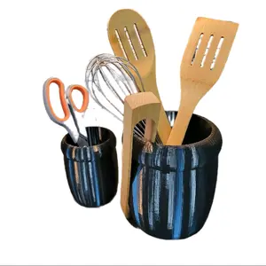 Modern 3D Printed Utensil Holder Set Lightweight Decorative Storage Containers for Kitchen Bath Office & Workshop Eco-Friendly Multi-Use Cutlery Organizers Knives Black Soft Shinysurface Durable Water Chemical-Resistant Sustainable Choice Stylish