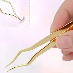 Gold Plated Eyelash Extension Isolation Tweezers, V-Groove Precision Tip Lash Separation Tweezers, Anti-Slip Easy Application Lash Isolation Tool for Professional Lash Artists Salon Beauty Technician Supplies