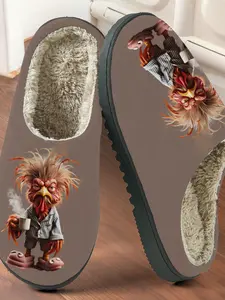 Funny Rooster Character Cotton Slippers, Plush Lined Anti-Slip Thick Sole, Home Casual Warm Shoes for Fall & Winter