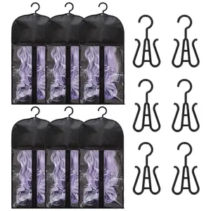 6PCS Wig Storage Bag, Suitable for Wig Storage And Storing Wigs, Including 6 Bags 60 Cm And 6 Wig Hooks, an Essential Tool for Storing Wigs