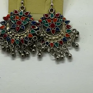 Pakistani and Indian Traditional Earrings with Colorful Beads and Decorative Design