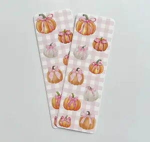 Pink Pumpkins and Bows Bookmark - Custom Fall/Autumn Paper Bookmark