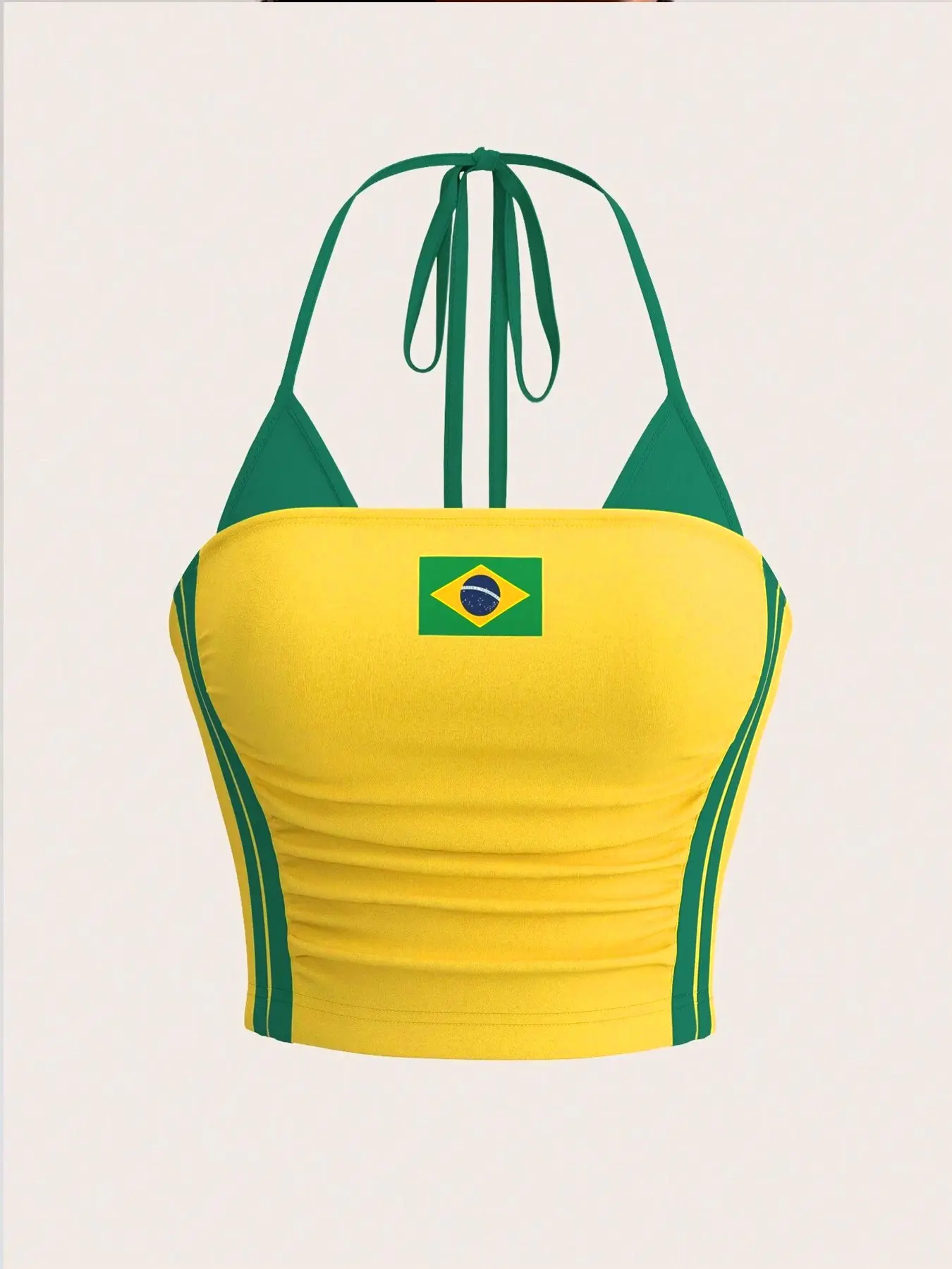 Women's Halter Top, Halter Neck, Womenswear, Milk Silk Fabric, Soft and Breathable, Brazil Emblem Print, Slim Fit, Casual Style, Youthful and Trendy, Breathable Summer Top