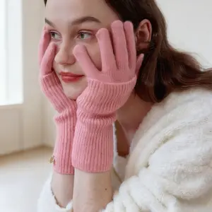 Detachable thermal gloves for women, winter warm knitted solid color, reversible, fingerless, touchscreen compatible wool gloves