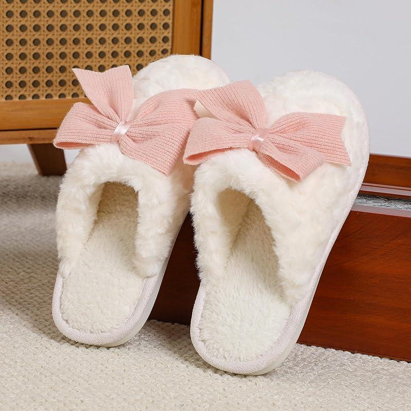 Women's Cute Bow Knot Slippers, Fall & Winter Cartoon Thick Sole Comfortable Cotton Shoes, Sweet Style Home Wear, Plush Upper Material, Slippers Indoor Women's Cute Bow Knot Slippers, Fall & Winter Cartoon Thick Sole Comfortable Cotton Shoes, Sweet Style Home Wear, Plush Upper Material, Slippers Indoor