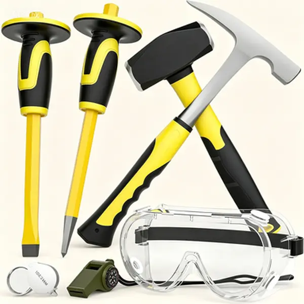Professional Geology Rock Pick Kit with 3lb Sledge Hammer & 32oz Rock Hammer, 2PCS 12" Masonry Chisels, Safety Glasses and Jewelers Loupe Tool Set for Rock Hounding, Gold Prospecting, Stone Breaking, Gem Hunting, Mineral Collecting, Field Exploration, No