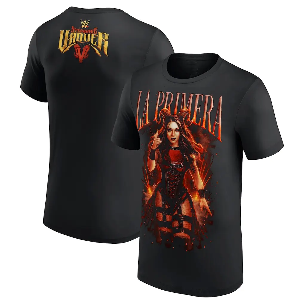 Men’s Black Wrestling Graphic T-Shirt, Stephanie Vaquer La Primera Tee, Latina Champion Aesthetic Shirt, Bold Fan Streetwear Style, Casual Outfit Gift for Wrestling Fans