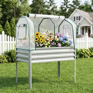 Garvee Raised Garden Bed with Cover, Galvanized Metal Elevated Planter Box with Legs, Raised Planter for Backyard, Patio, Balcony, 48x24x56 Inches, Silver
