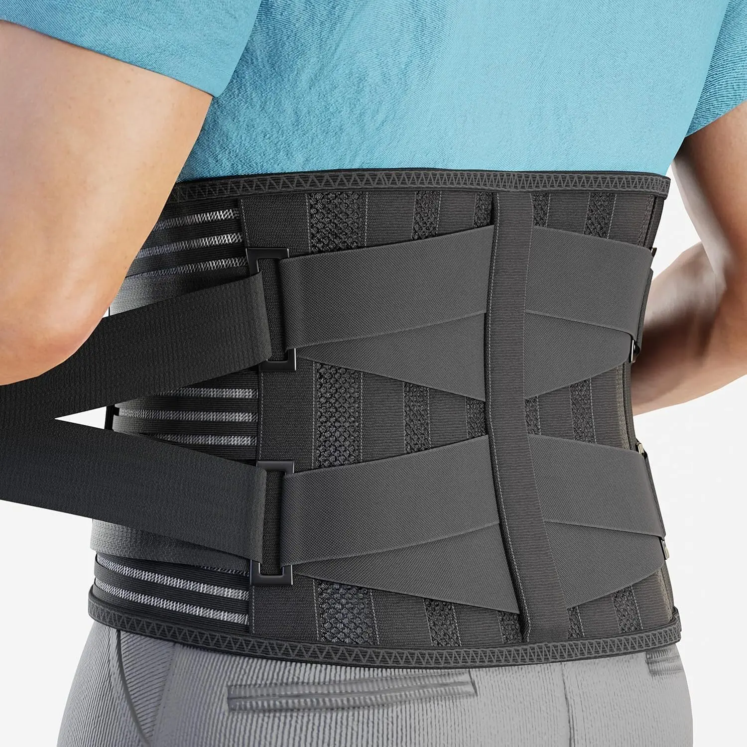 Back Braces for Lower Back Pain Relief with 6 Stays, Breathable Back Support Belt for Men/Women for work, Anti-skid lumbar support belt with 16-hole Mesh for sciatica