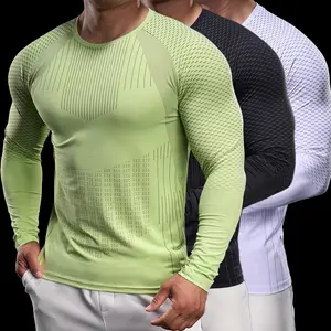 Nadsir Men's Workout Long Sleeve T-Shirt, Stretch Fit Gym & Running Base Layer Top, Perforated Breathable Moisture Wicking Athletic Performance Shirt