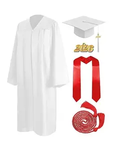 2026 Graduation Cap and Gown Complete Set with Tassel Honor Cord & Stole Fits High School College & Bachelor Graduates White Color for Ceremonies